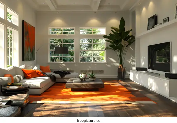 The living room is decorated in a modern and simple style