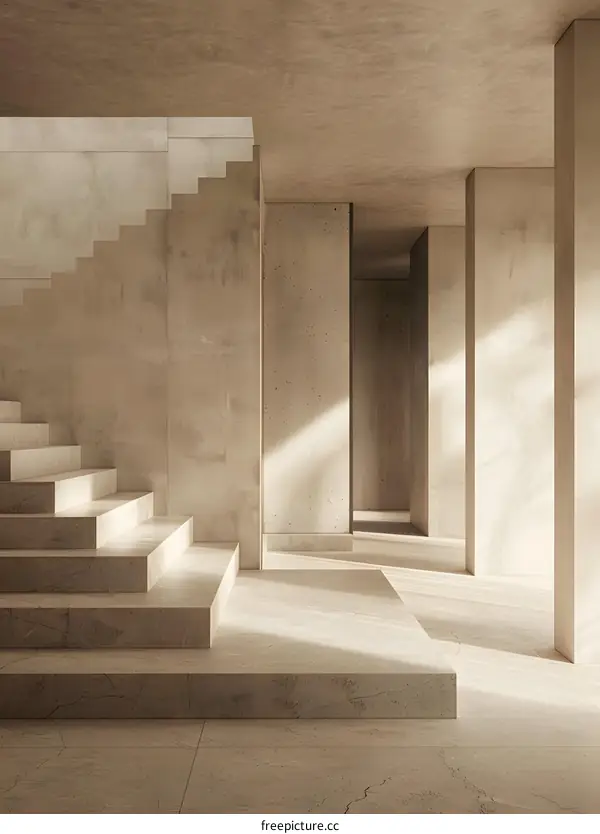 Minimalist Concrete Stairs and Pillars in Interior Design