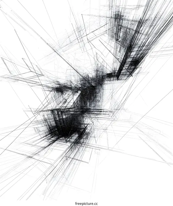 Abstract Black And White Lines Drawing Of A Building