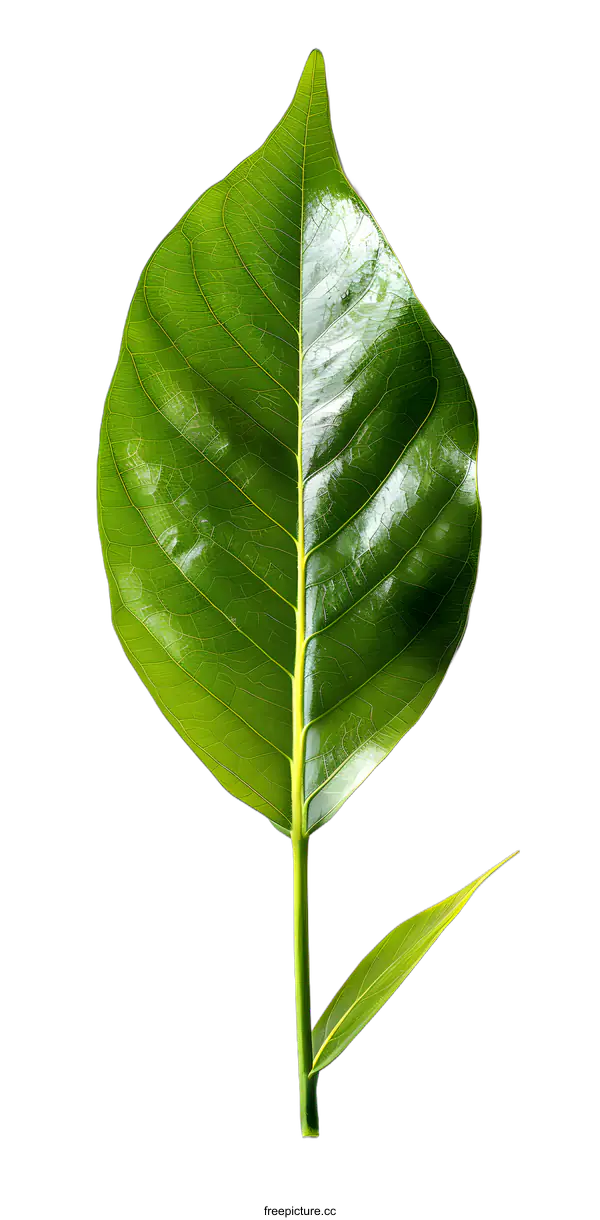 [Transparent Background PNG]single green leaf with stem on white background