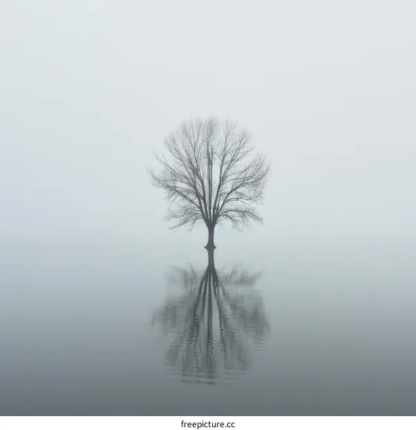 Solitary Tree in a Foggy Lake
