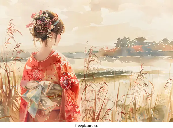 A Japanese Geisha in Kimono