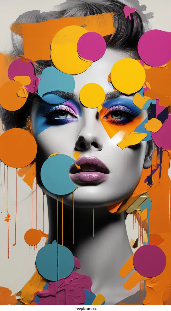 Colorful portrait of a woman with circles painted on her face