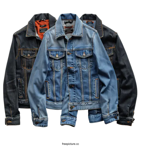 [Transparent Background PNG]Three blue denim jackets with different shades