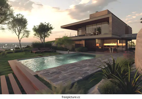 Modern House With Swimming Pool And Landscaping