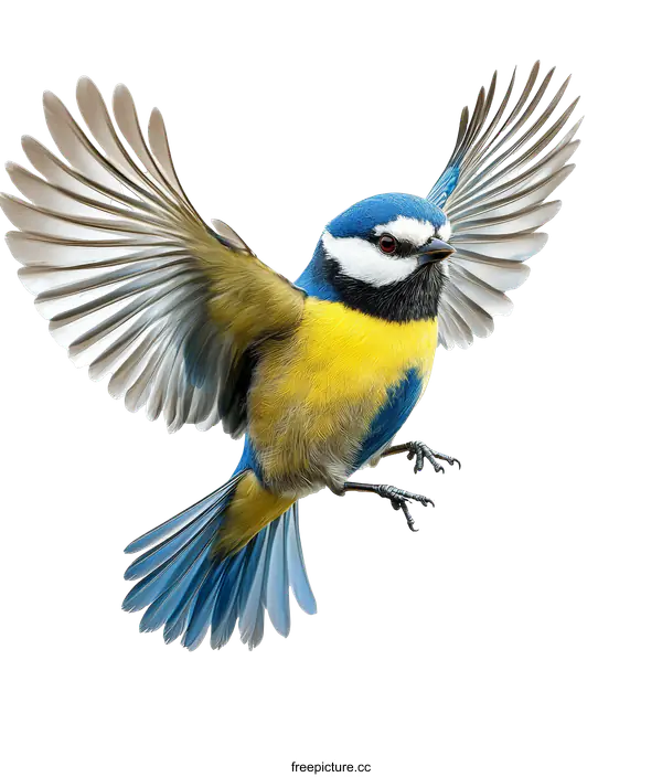 [Transparent Background PNG]A Colorful Eurasian Blue Tit in Flight