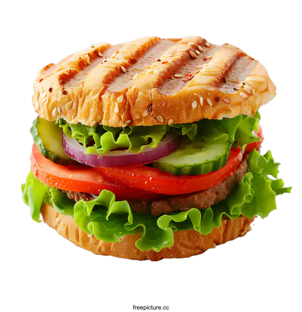 [Transparent Background PNG]yummy burger with fresh ingredients