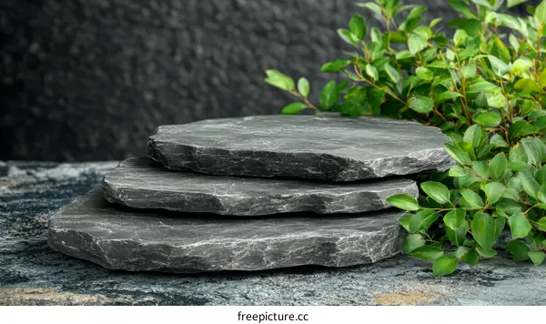 Dark Stone Display Platform with Greenery