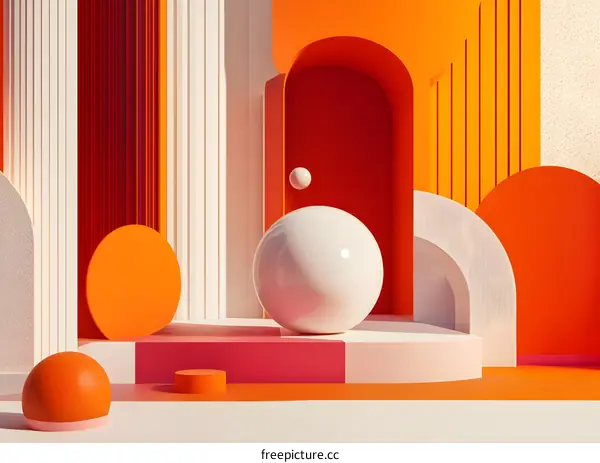 Abstract Minimalist 3D Geometric Shapes with White, Orange and Red Color