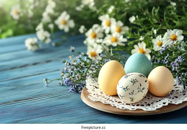 Easter Eggs Decorated with Flowers and Lace