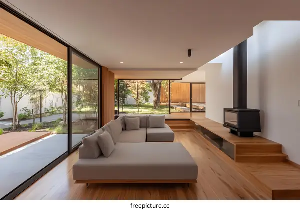 Modern Interior Design with Wooden Floors and Large Windows