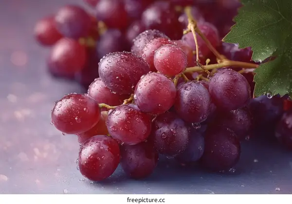 Close-up of Fresh Red Grapes with Water Drops