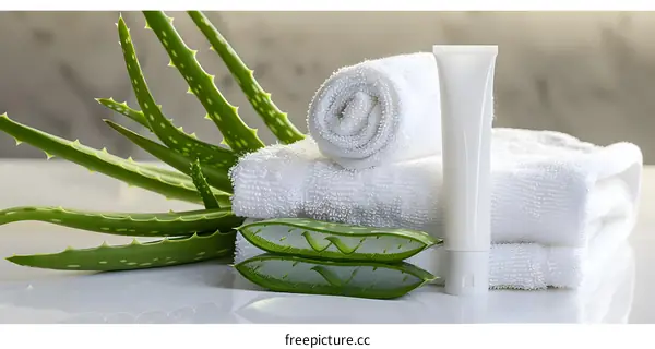 Aloe Vera Plant With Towels And Cream
