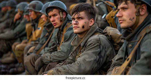 A group of soldiers in a war zone