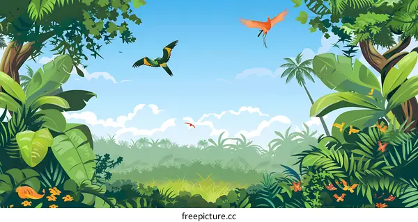 Tropical Rainforest Jungle Landscape Illustration