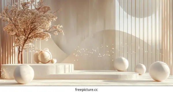 Minimalist Beige Aesthetic Scene with Decorative Plants