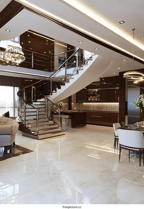 Modern Interior Design with Curved Staircase