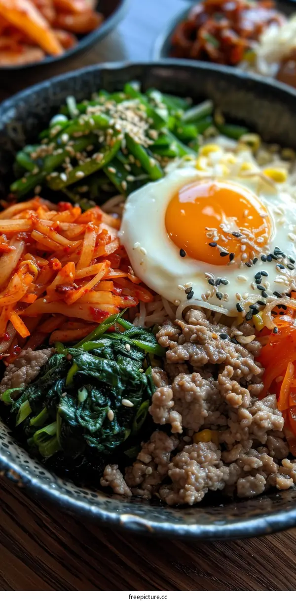 Korean Bibimbap with Egg and Vegetables