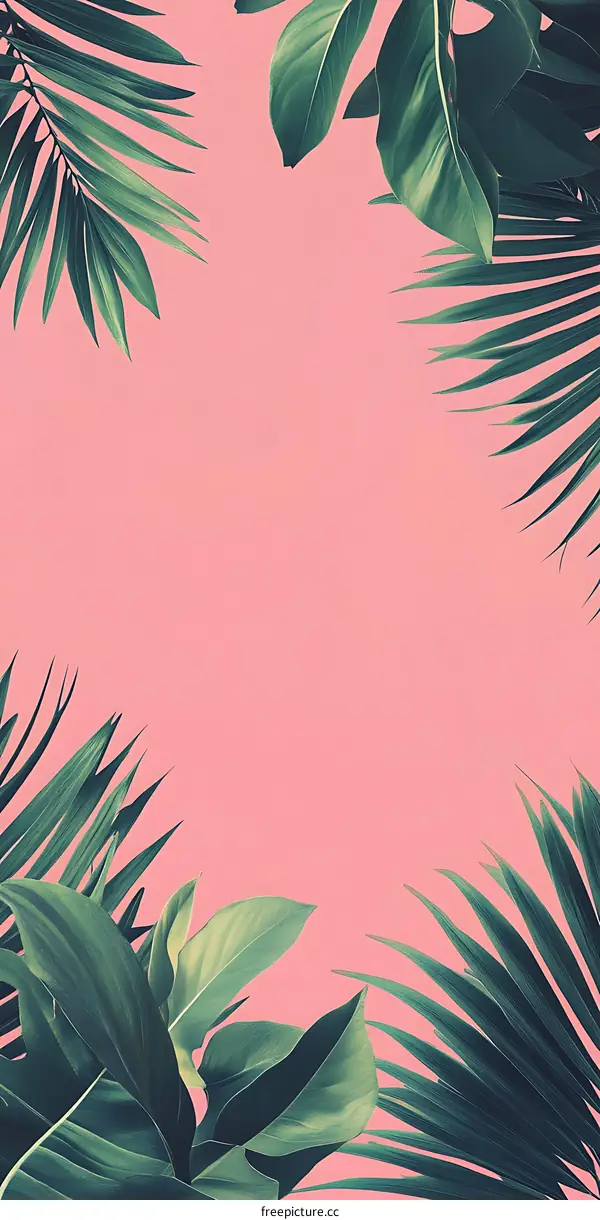 Pink and Green Tropical Leaves Background