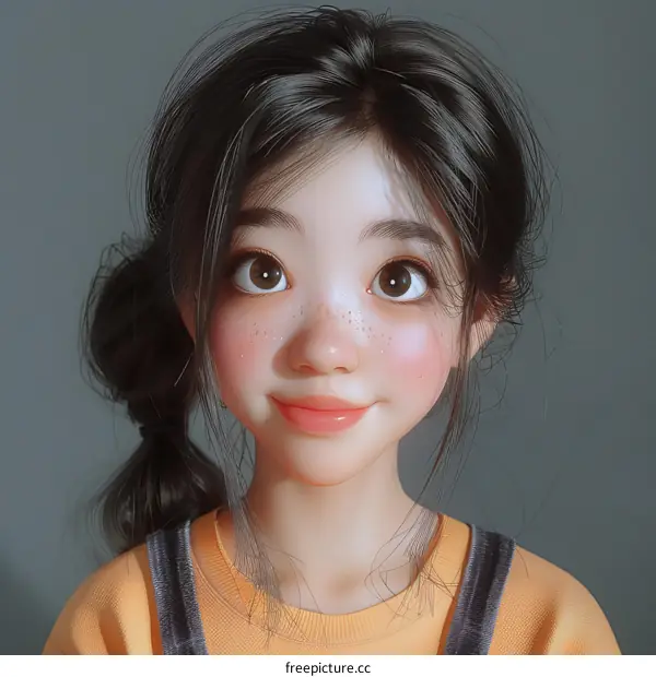 Illustration of a Young Girl with Brown Hair and Freckles