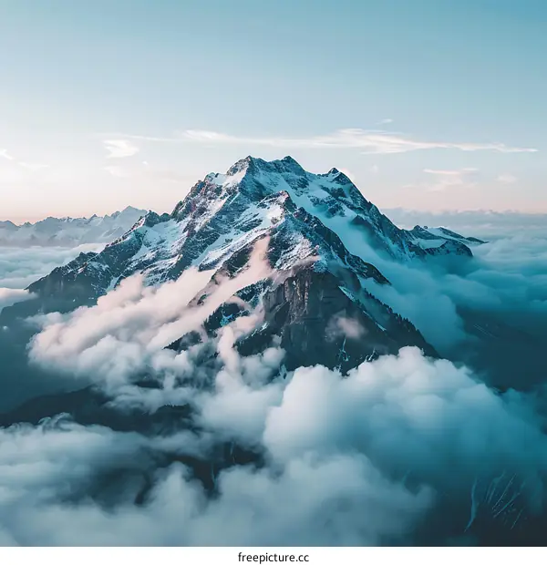 Snowy Mountain Peak Above Clouds