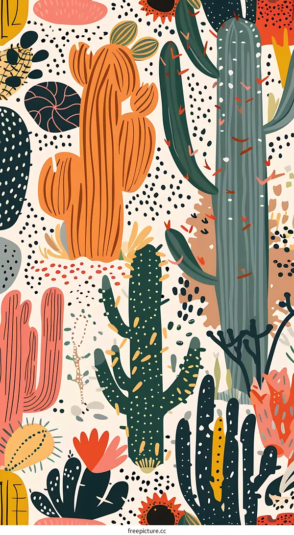 Colorful Cactus Pattern Design for Fabric and Wallpaper