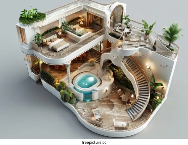 Stunning 3D Rendering of a Luxurious Mansion with Courtyard and Pool