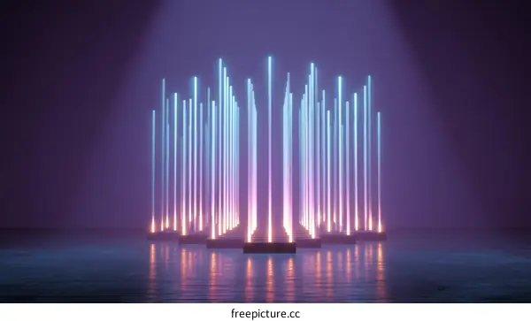 Neon Light Pillars Abstract Futuristic Scene