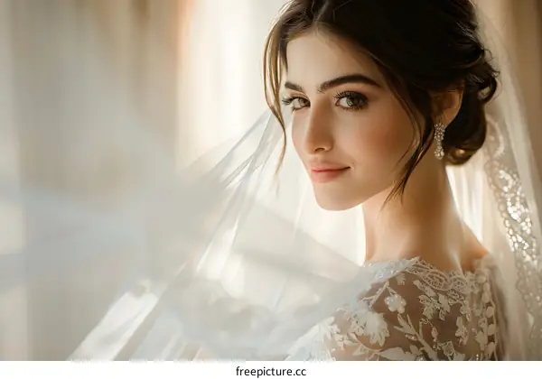 A bride with a white veil