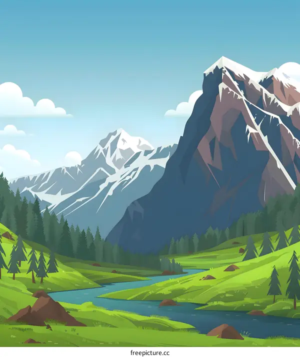 Mountain River Landscape Illustration