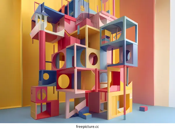 Abstract Architecture With Colorful Shapes And Geometric Patterns