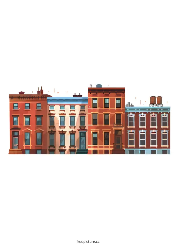 Row of Brick Buildings Illustration