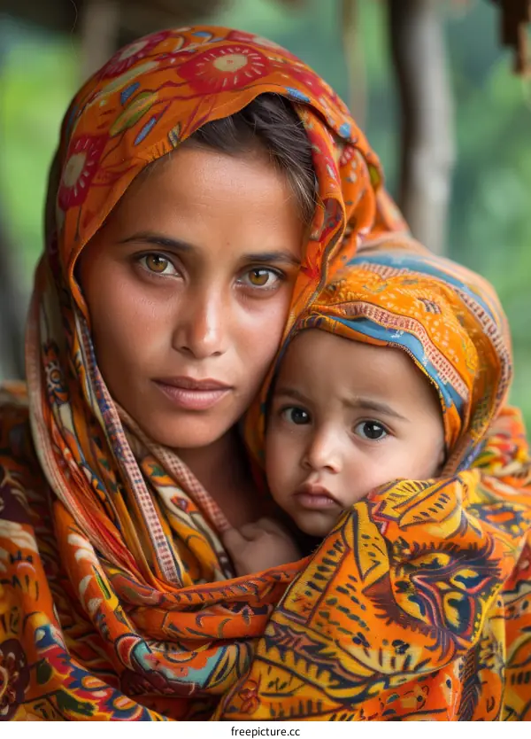 A mother and her child in traditional clothing