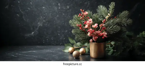 Christmas Arrangement on Dark Marble Surface