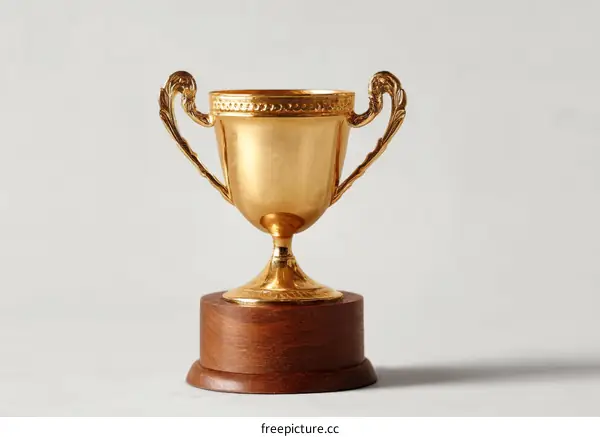 Golden Trophy on Wooden Base