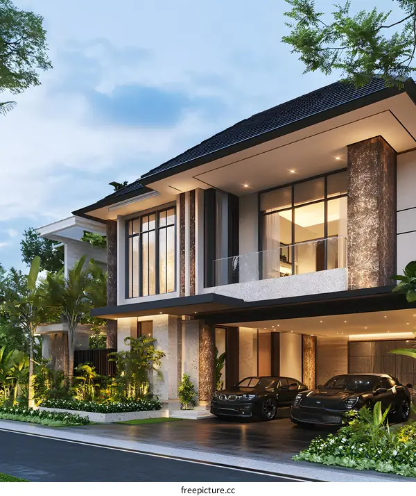 Modern Luxury Home with Two Cars in Front