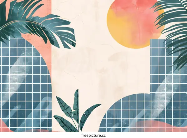 Tropical Leaf and Geometric Shapes Illustration