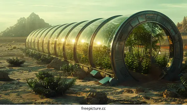 glasshouse in the middle of the desert