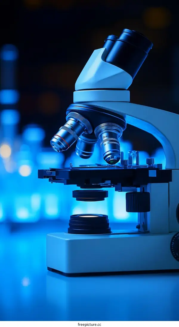 Modern Scientific Microscope in a Laboratory Setting