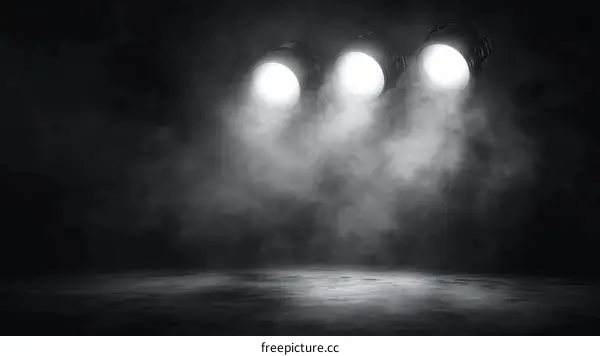 Empty Stage Studio with Spotlights and Smoke