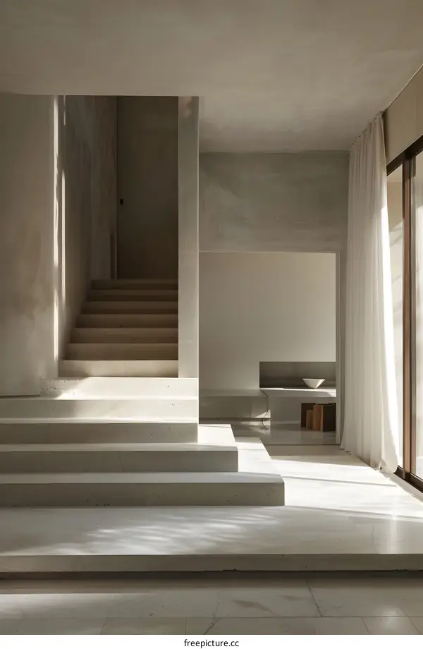 Modern Minimalist Concrete Staircase in a Luxurious Home