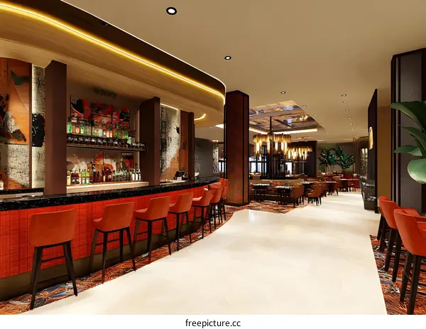 Modern Restaurant Interior Design With Bar And Seating