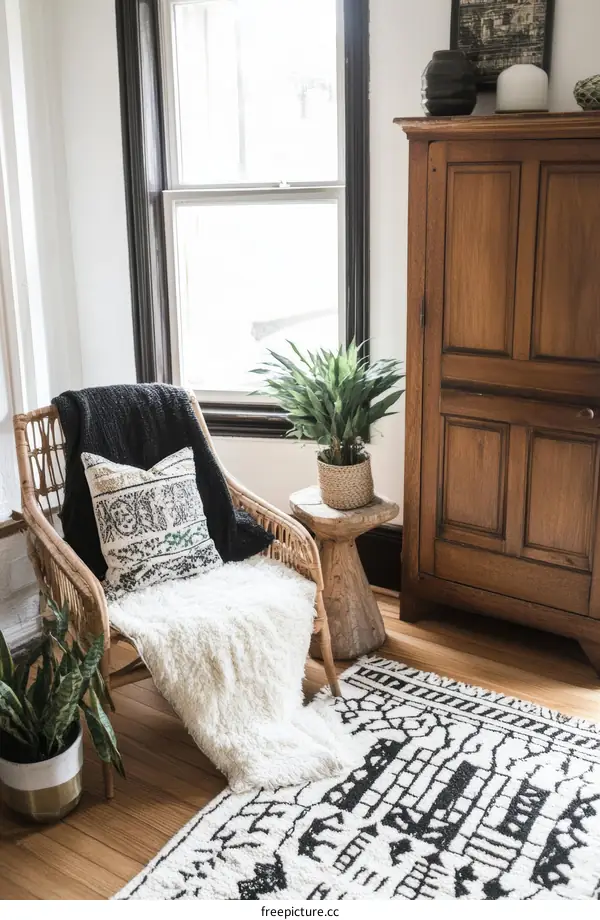 Cozy Corner with Black and White Rug