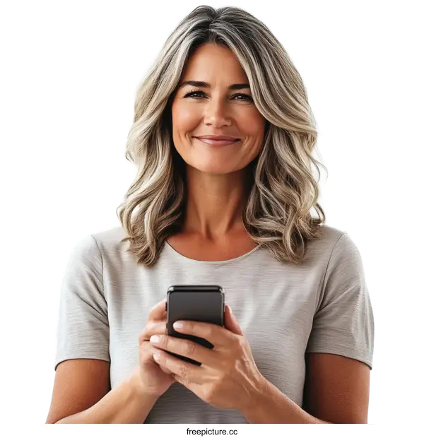 [Transparent Background PNG]Woman Holding Smartphone Portrait Style