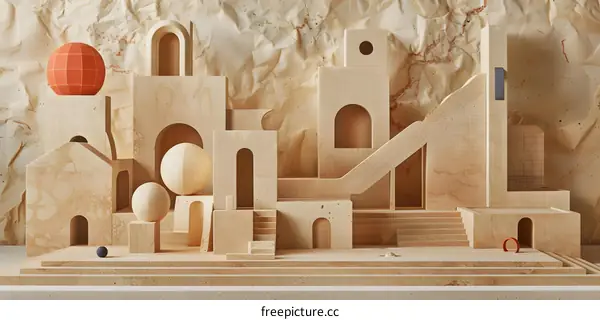 beige 3d geometric shapes composition