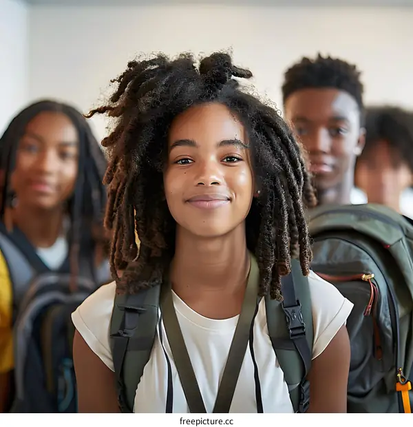 Smiling African American Teen Girl with Backpack