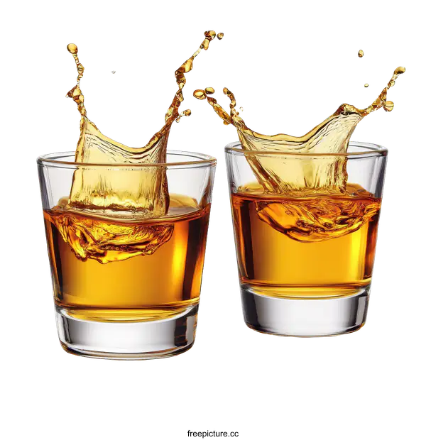 [Transparent Background PNG]Splashing Alcoholic Drinks in Shot Glasses