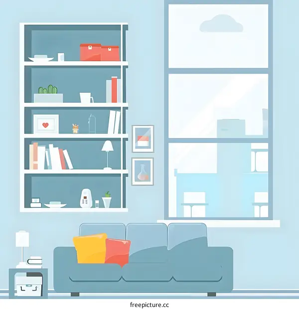 Modern Living Room Interior Design With Sofa and Bookshelf