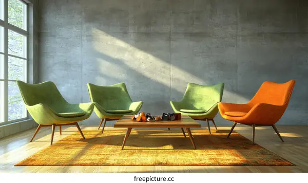 Modern Retro Living Room with Comfortable Chairs