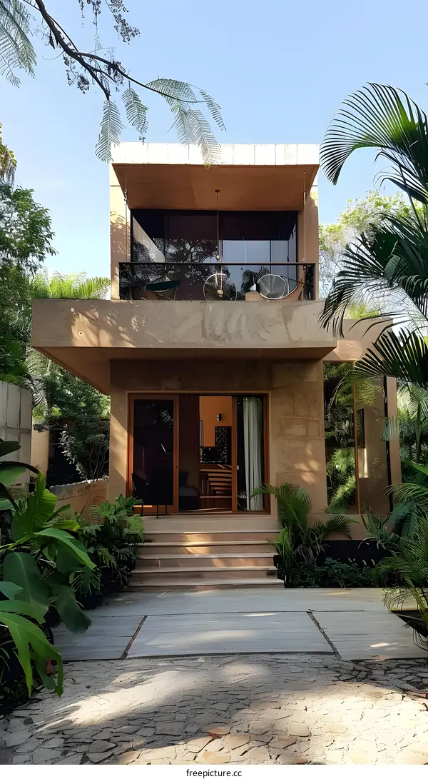 Modern House with Balcony and Greenery